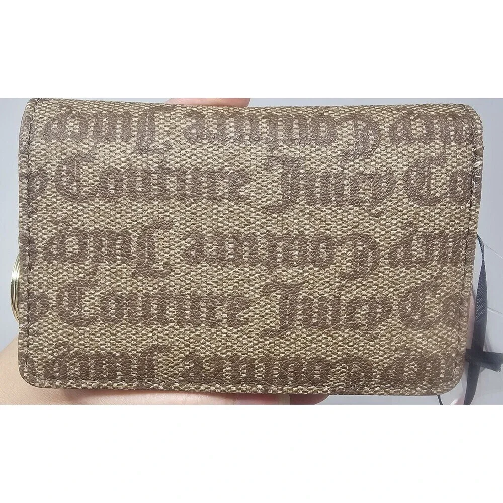 Juicy Couture Chestnut Chino & Pink Credit Card Bifold Wallet Key Ring NWT